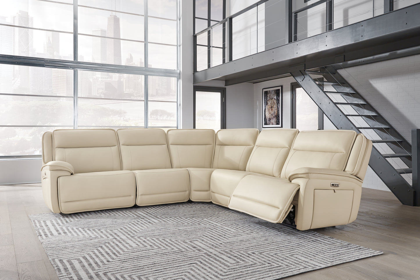 Haines Furniture Outlet - Ashley Furniture - Double Deal Sectional - 5-Piece Power Reclining Sectional / Almond - U13001S2