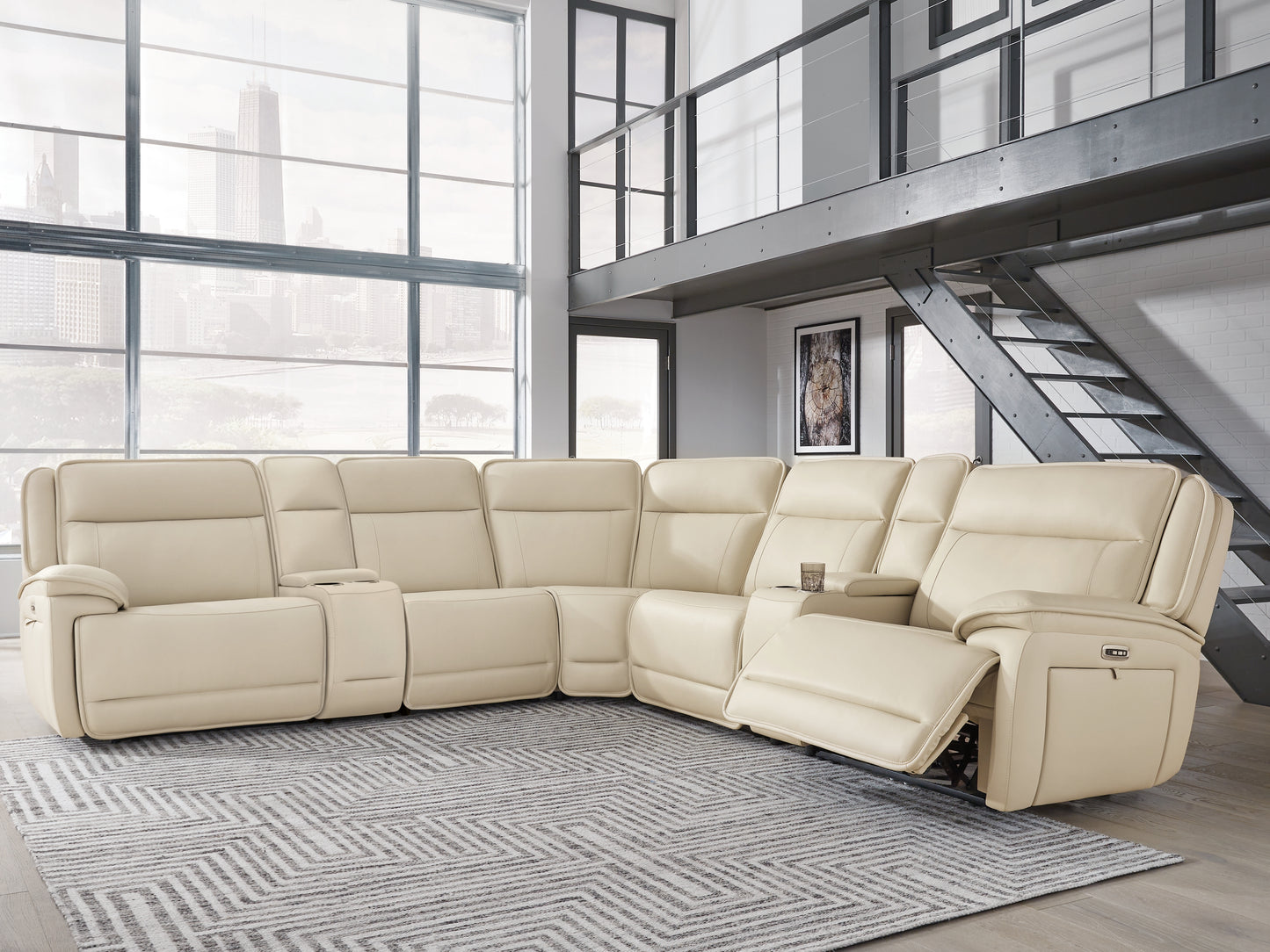 Haines Furniture Outlet - Ashley Furniture - Double Deal Sectional - 7-Piece Reclining Sectional with 2 Consoles / Almond - U13001S9