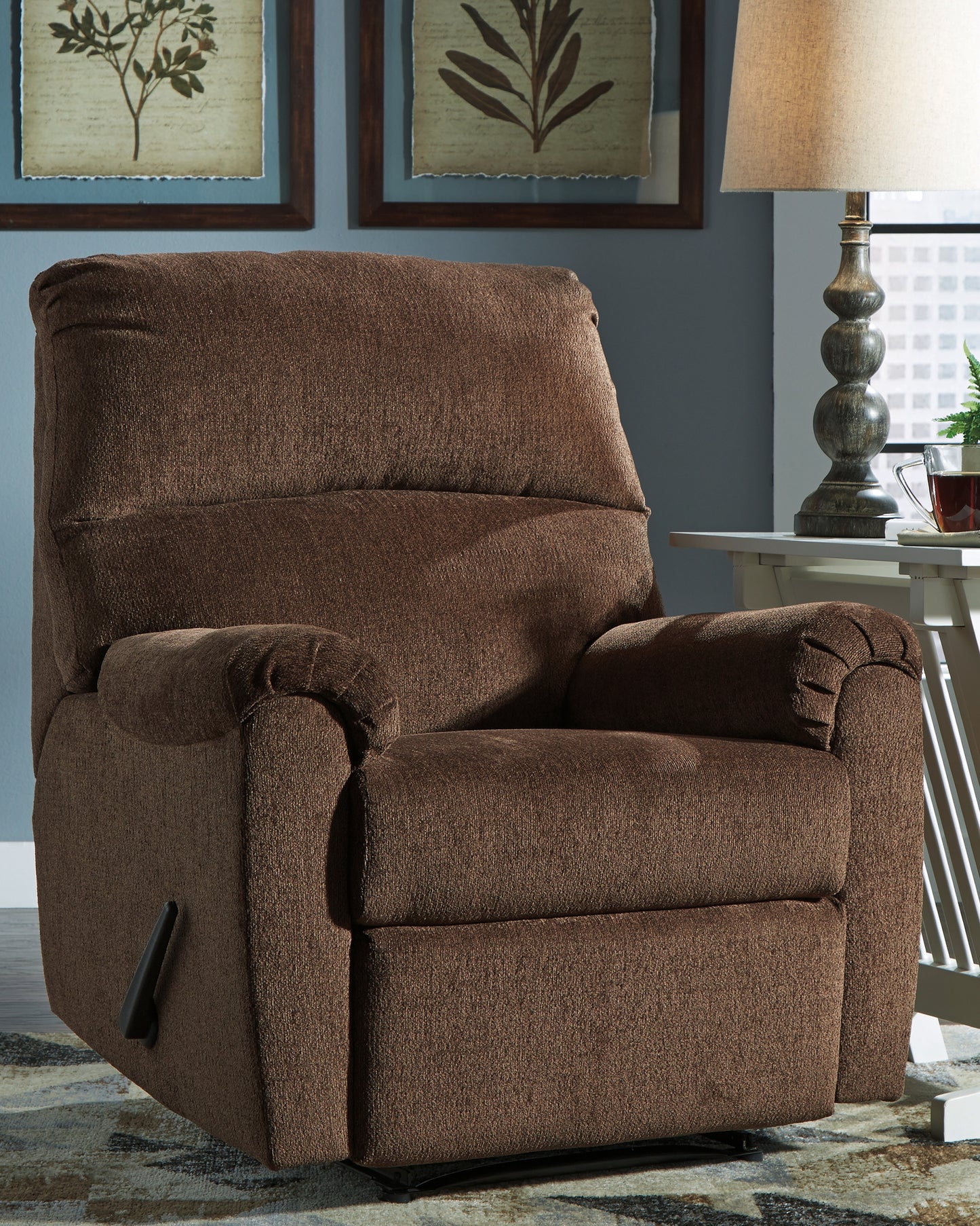 Haines Furniture Outlet - Ashley Furniture - Nerviano Living Room - Zero Wall Recliner / Chocolate - 1080229