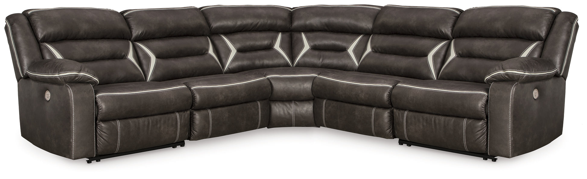 Haines Furniture Outlet - Ashley Furniture - Kincord Sectional - 5-Piece Power Reclining Sectional / Midnight - 13104S6