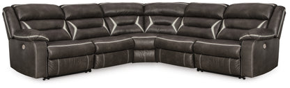 Haines Furniture Outlet - Ashley Furniture - Kincord Sectional - 5-Piece Power Reclining Sectional / Midnight - 13104S6