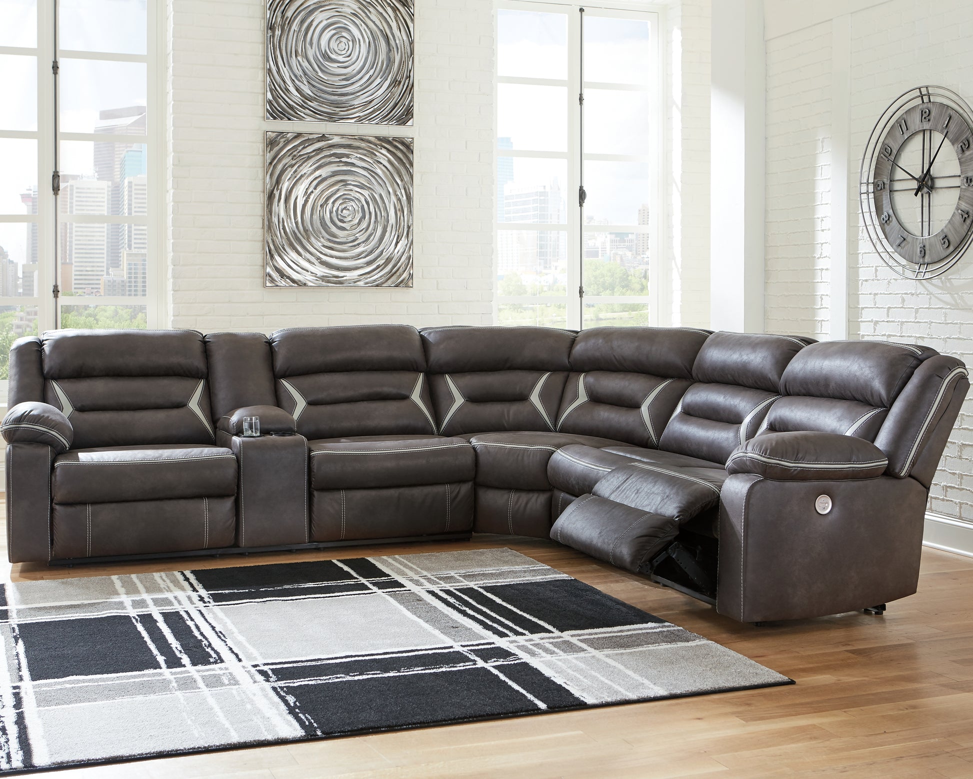 Haines Furniture Outlet - Ashley Furniture - Kincord Sectional - 4-Piece Power Reclining Sectional / Midnight - 13104S4