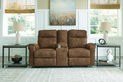 Haines Furniture Outlet - Ashley Furniture - Edenwold Living Room - DBL Rec Loveseat w/Console / Brindle - 1380594