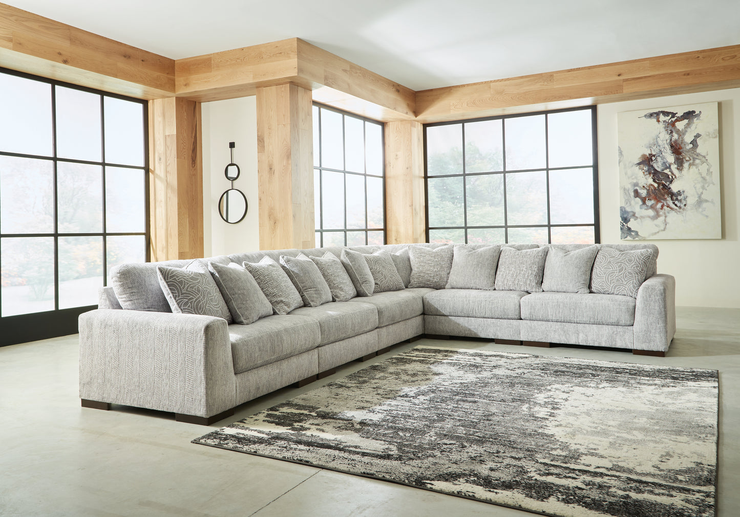 Haines Furniture Outlet - Ashley Furniture - Regent Park Sectional - RAF 6-Piece Sectional / Pewter - 14404S7