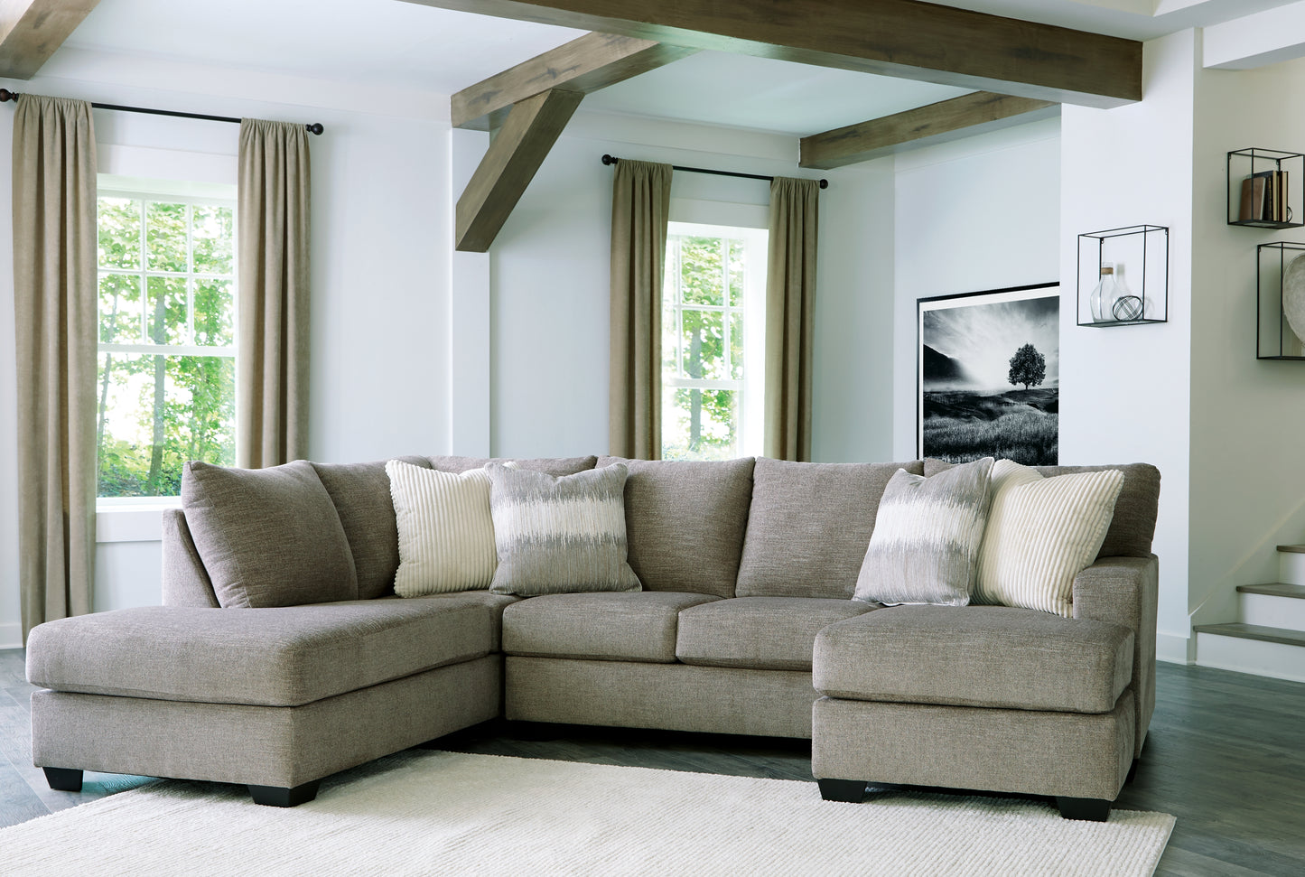 Haines Furniture Outlet - Ashley Furniture - Creswell Sectional - RAF 2-Piece Sectional with Chaise / Stone - 15305S2