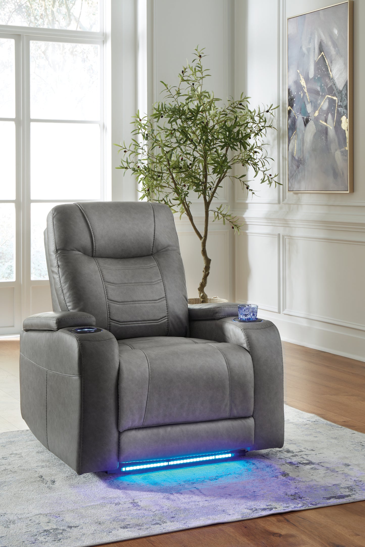 Haines Furniture Outlet - Ashley Furniture - Schooner Rocks Living Room - PWR Recliner/ADJ Headrest / Slate - 1610213