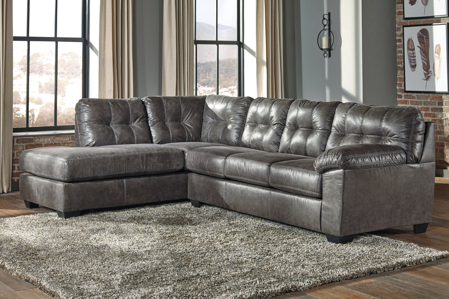 Haines Furniture Outlet - Ashley Furniture - Fallston Sectional - RAF 2-Piece Sectional with Chaise / Slate - 17221S1