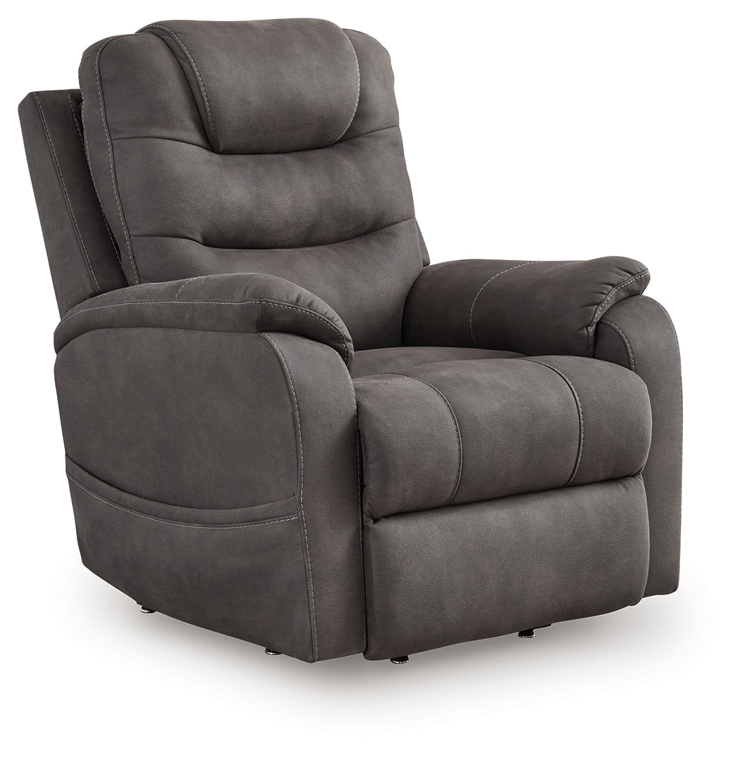 Haines Furniture Outlet - Ashley Furniture - Snowfield Living Room - Power Lift Recliner / Gunmetal - 1760912