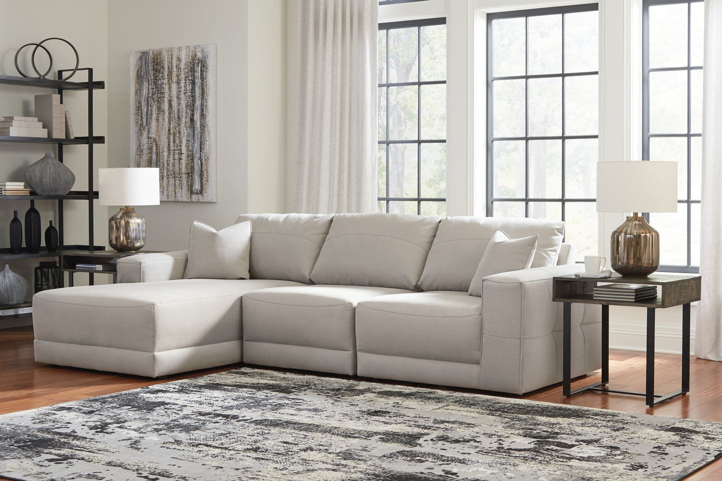 Haines Furniture Outlet - Ashley Furniture - Next-Gen Gaucho Sectional - RAF 3-Piece Sectional Sofa with Chaise / Gray - 18304S1