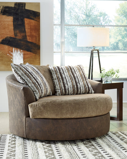Haines Furniture Outlet - Ashley Furniture - Alesbury Living Room - Oversized Swivel Accent Chair / Chocolate - 1870421