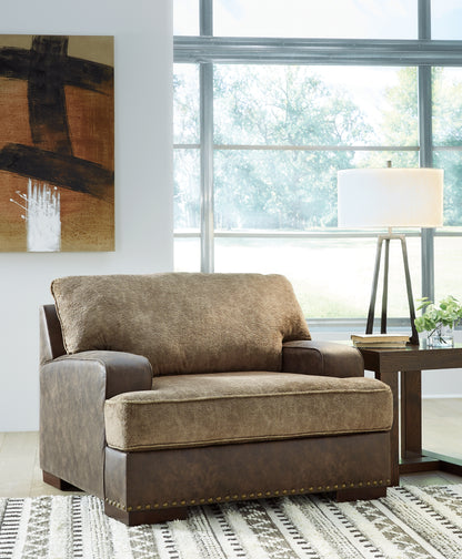 Haines Furniture Outlet - Ashley Furniture - Alesbury Living Room - Chair and a Half / Chocolate - 1870423