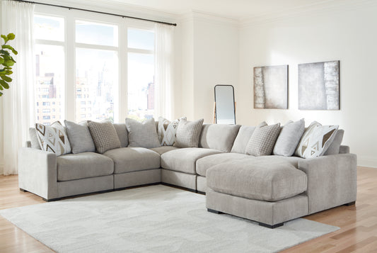 Haines Furniture Outlet - Ashley Furniture - Aslan Court Sectional - RAF 6-Piece Sectional with Chaise / Flax - 20305S8