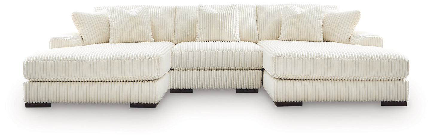 Haines Furniture Outlet - Ashley Furniture - Lindyn Sectional - RAF 3-Piece Sectional with Double Chaise / Ivory - 21104S18