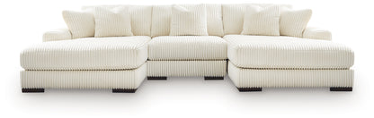 Haines Furniture Outlet - Ashley Furniture - Lindyn Sectional - RAF 3-Piece Sectional with Double Chaise / Ivory - 21104S18