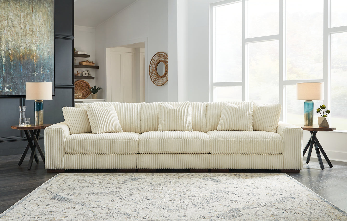 Haines Furniture Outlet - Ashley Furniture - Lindyn Sectional - RAF 3-Piece Sectional Sofa / Ivory - 21104S14