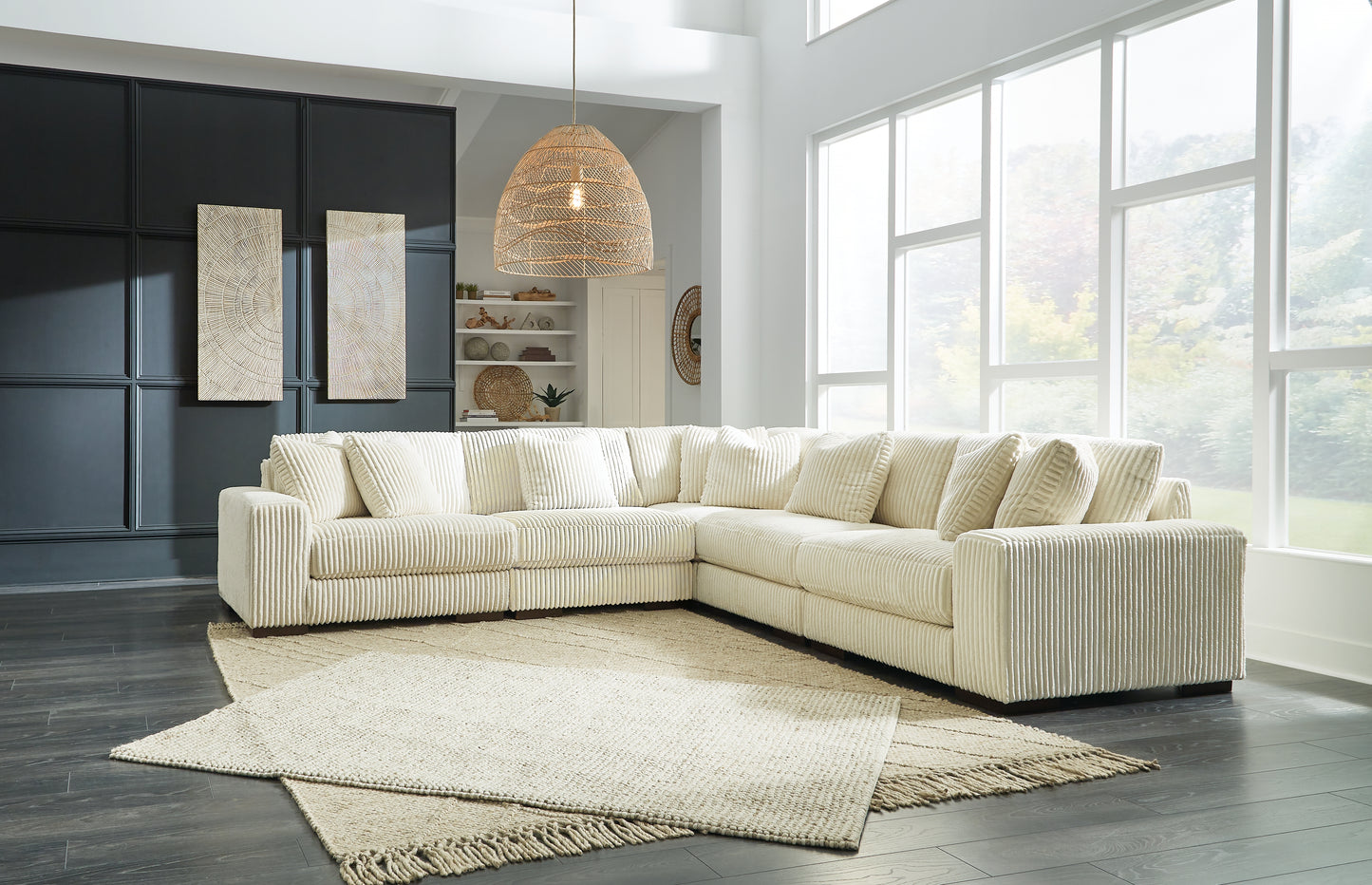 Haines Furniture Outlet - Ashley Furniture - Lindyn Sectional - RAF 5-Piece Sectional / Ivory - 21104S5