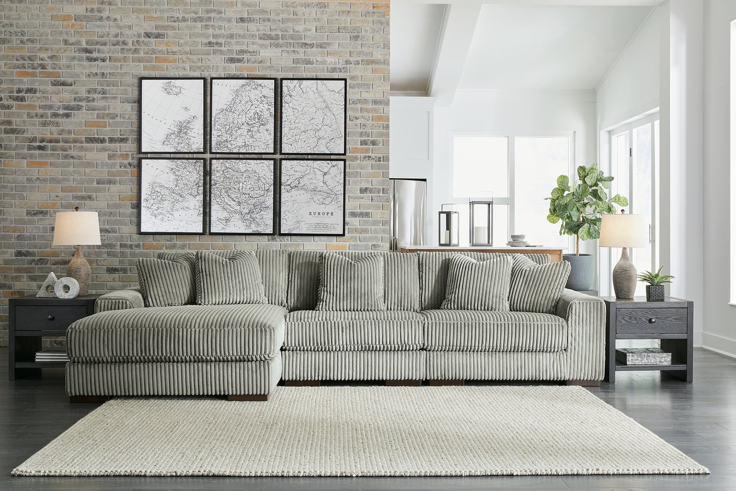 Haines Furniture Outlet - Ashley Furniture - Lindyn Sectional - RAF 3-Piece Sectional with Chaise / Fog - 21105S10