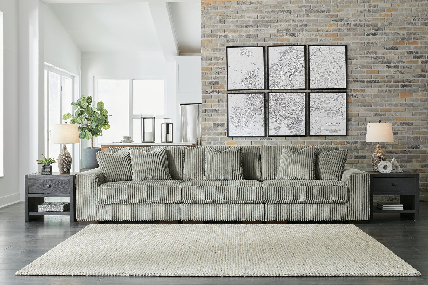 Haines Furniture Outlet - Ashley Furniture - Lindyn Sectional - RAF 3-Piece Sectional Sofa / Fog - 21105S14