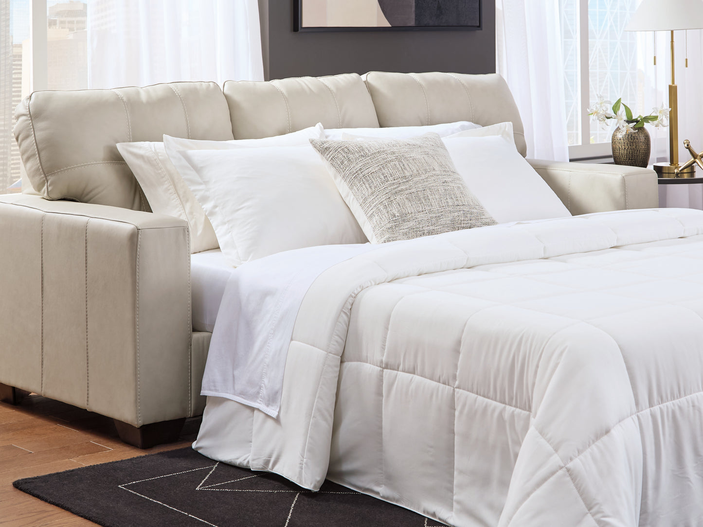 Haines Furniture Outlet - Ashley Furniture - Santorine Living Room - Queen Sofa Sleeper / Bone - 2170839