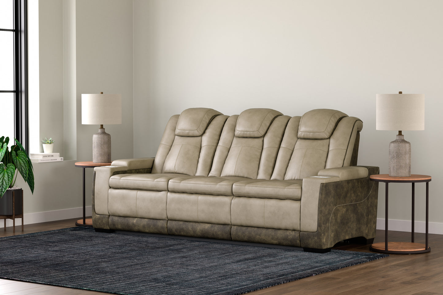 Haines Furniture Outlet - Ashley Furniture - Next-Gen DuraPella Living Room - PWR REC Sofa with ADJ Headrest / Sand - 2200315
