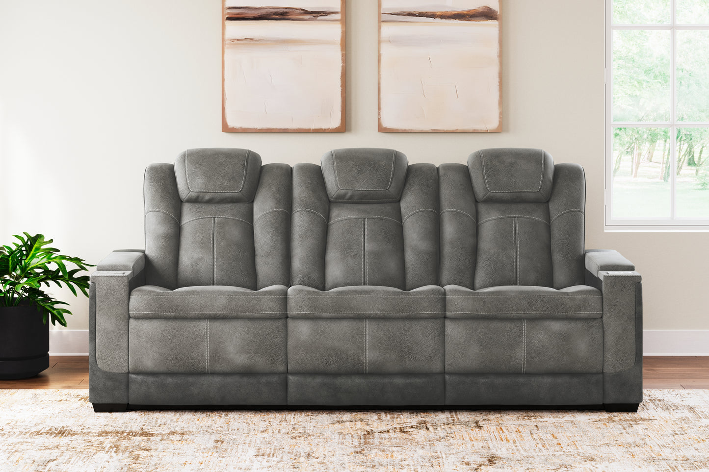 Haines Furniture Outlet - Ashley Furniture - Next-Gen DuraPella Living Room - PWR REC Sofa with ADJ Headrest / Slate - 2200415