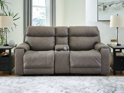 Haines Furniture Outlet - Ashley Furniture - Starbot Sectional - 3-Piece Power Reclining Sectional Loveseat with Console / Fossil - 23501S2