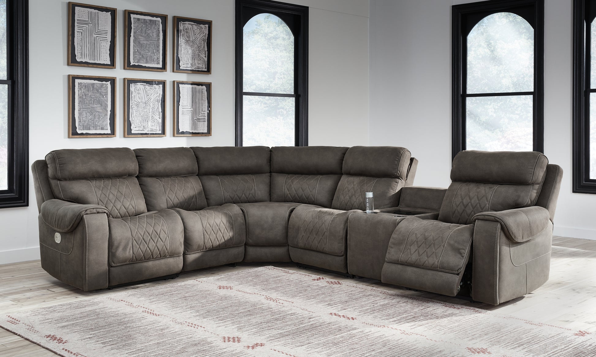 Haines Furniture Outlet - Ashley Furniture - Hoopster Sectional - 6-Piece Power Reclining Sectional / Gunmetal - 23703S5