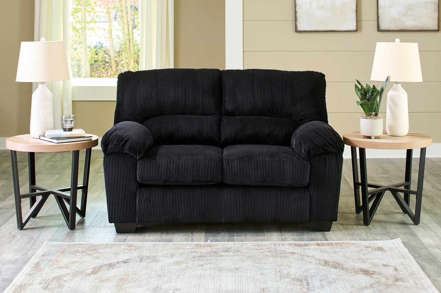 Haines Furniture Outlet - Ashley Furniture - SimpleJoy Living Room - Loveseat / Onyx - 2420435