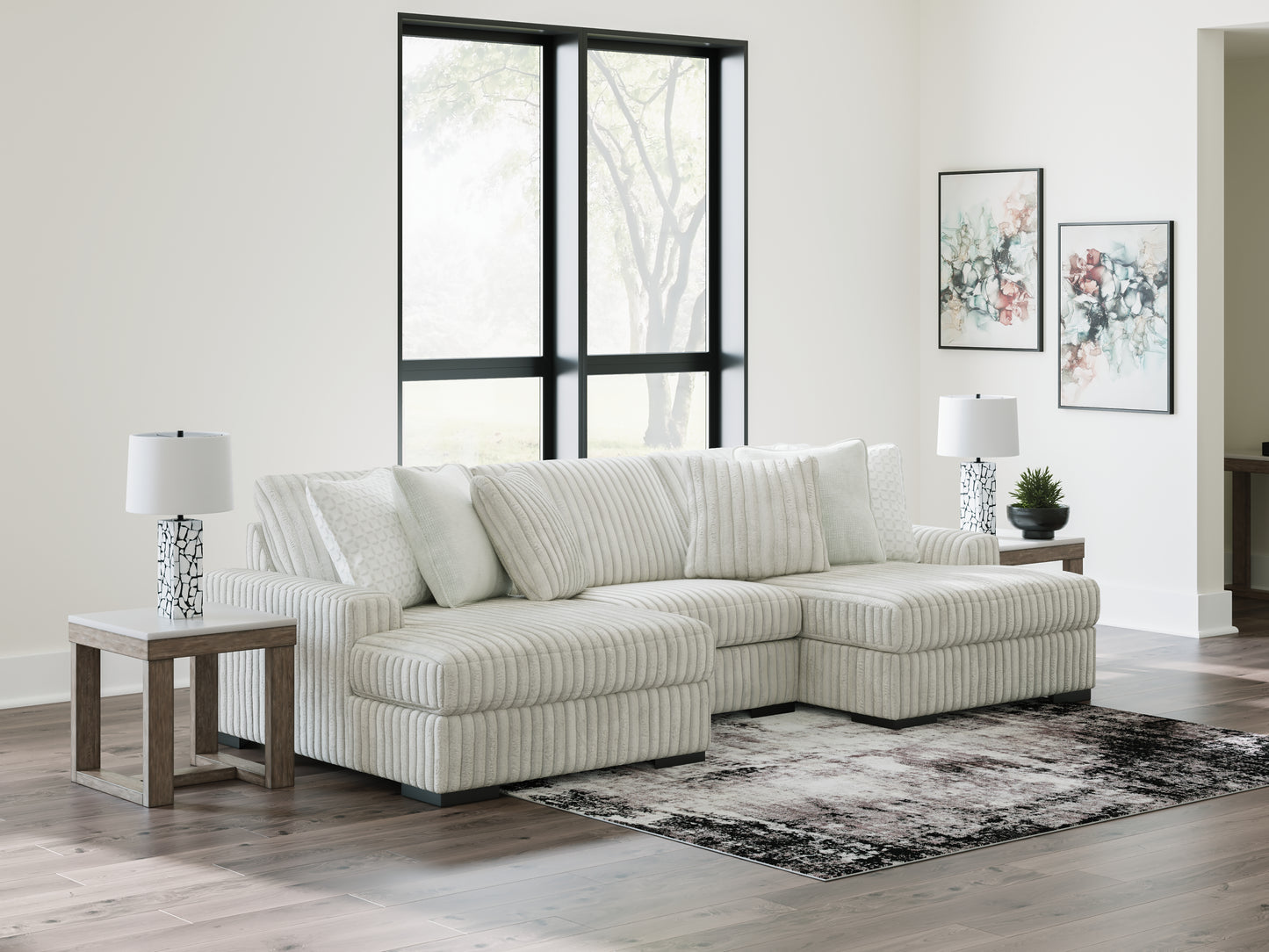 Haines Furniture Outlet - Ashley Furniture - Stupendous Sectional - RAF 3-Piece Sectional with Double Chaise / Alloy - 25903S4