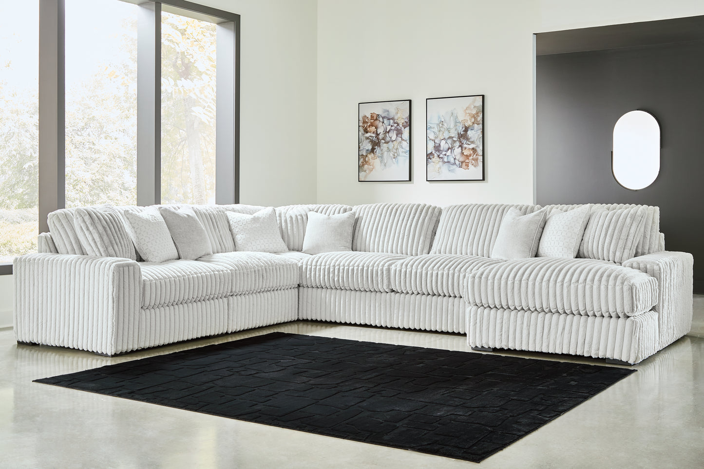 Haines Furniture Outlet - Ashley Furniture - Stupendous Sectional - RAF 6-Piece Sectional with Chaise / Alloy - 25903S22