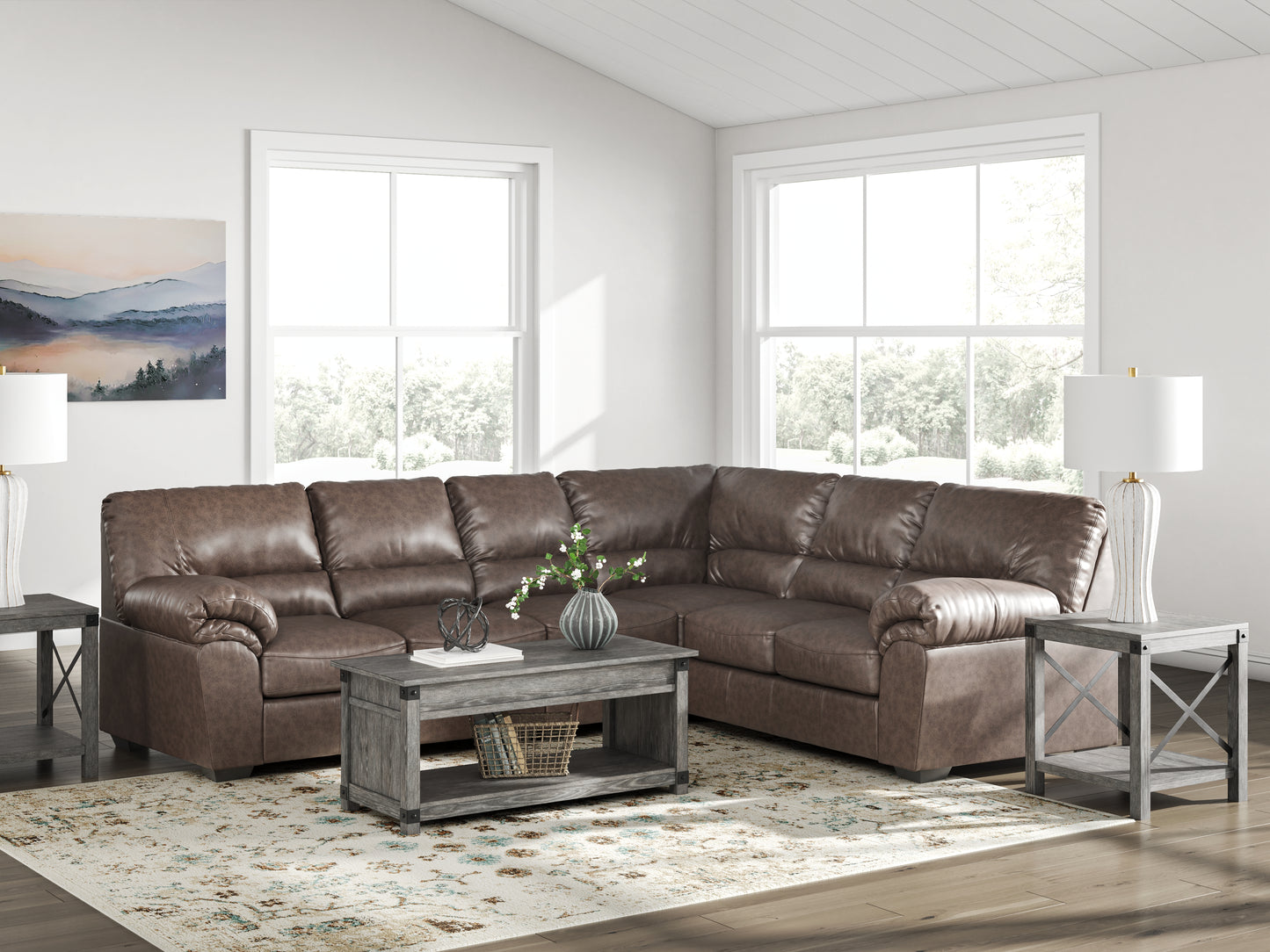 Haines Furniture Outlet - Ashley Furniture - WillowBend Sectional - RAF 3-Piece Sectional / Umber - PC27705S3
