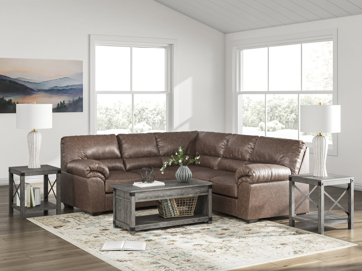 Haines Furniture Outlet - Ashley Furniture - WillowBend Sectional - RAF 2-Piece Sectional / Umber - PC27705S1
