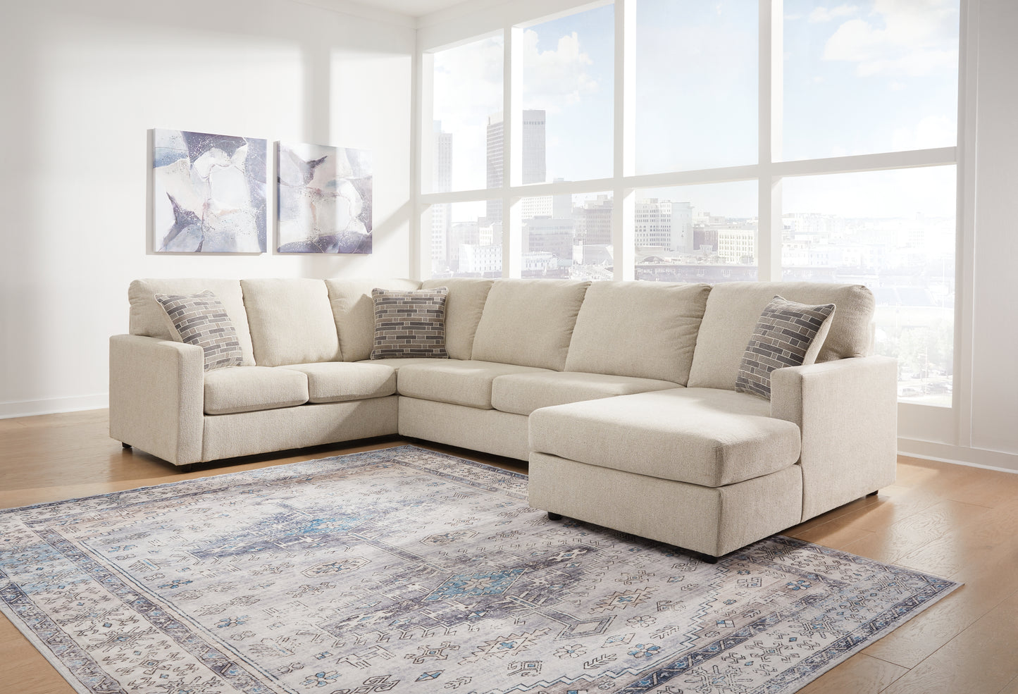 Haines Furniture Outlet - Ashley Furniture - Edenfield Sectional - LAF 3-Piece Sectional with Chaise / Linen - 29004S2