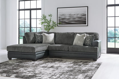 Haines Furniture Outlet - Ashley Furniture - Brixley Pier Sectional - RAF 2-Piece Sectional with Chaise / Graphite - 29906S1