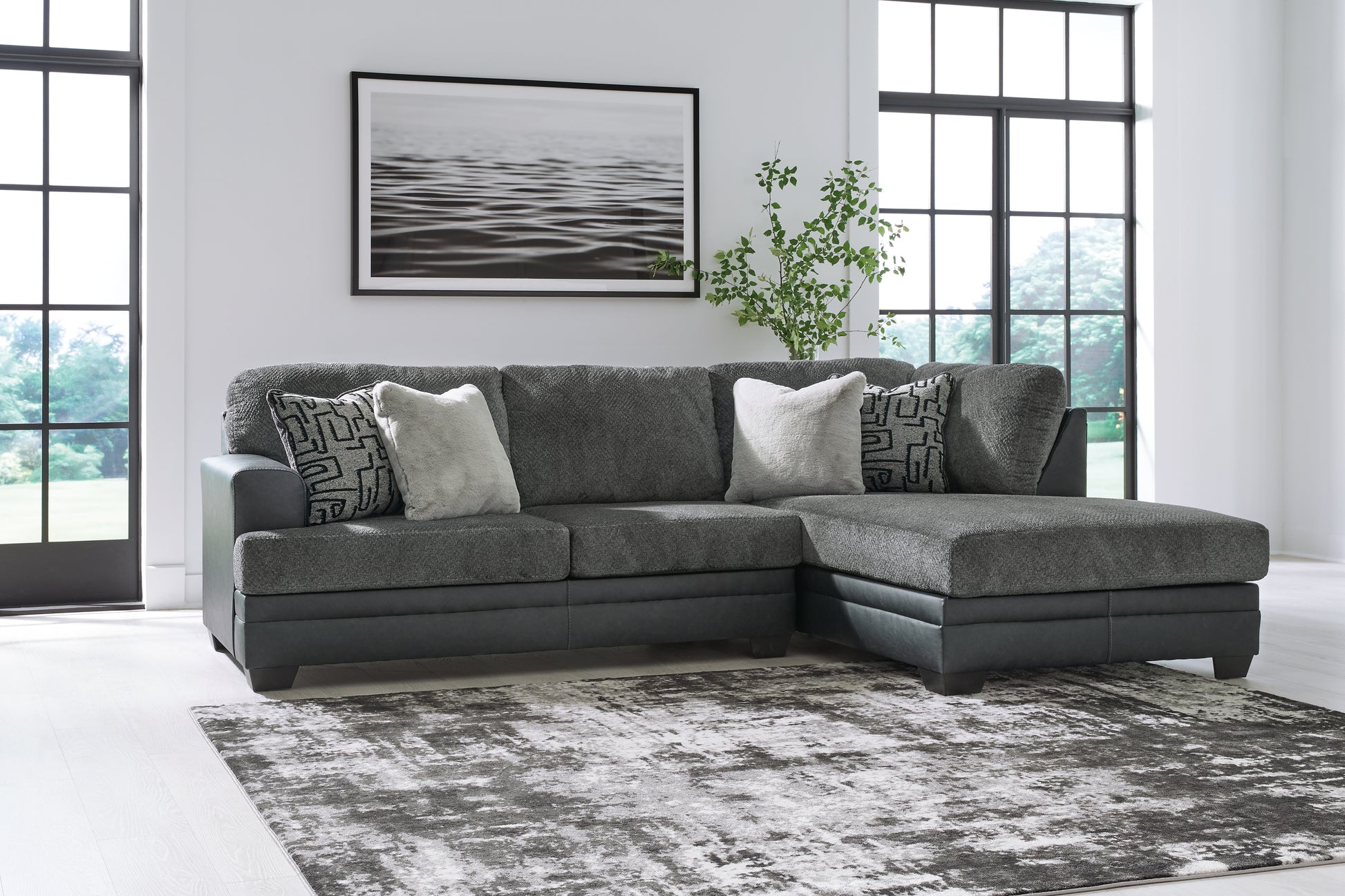 Haines Furniture Outlet - Ashley Furniture - Brixley Pier Sectional - RAF 2-Piece Sectional with Chaise / Graphite - 29906S1