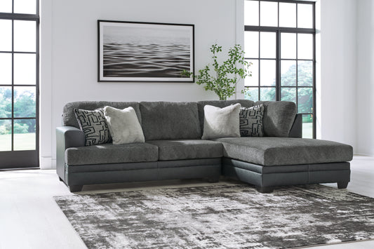 Haines Furniture Outlet - Ashley Furniture - Brixley Pier Sectional - RAF 2-Piece Sectional with Chaise / Graphite - 29906S1