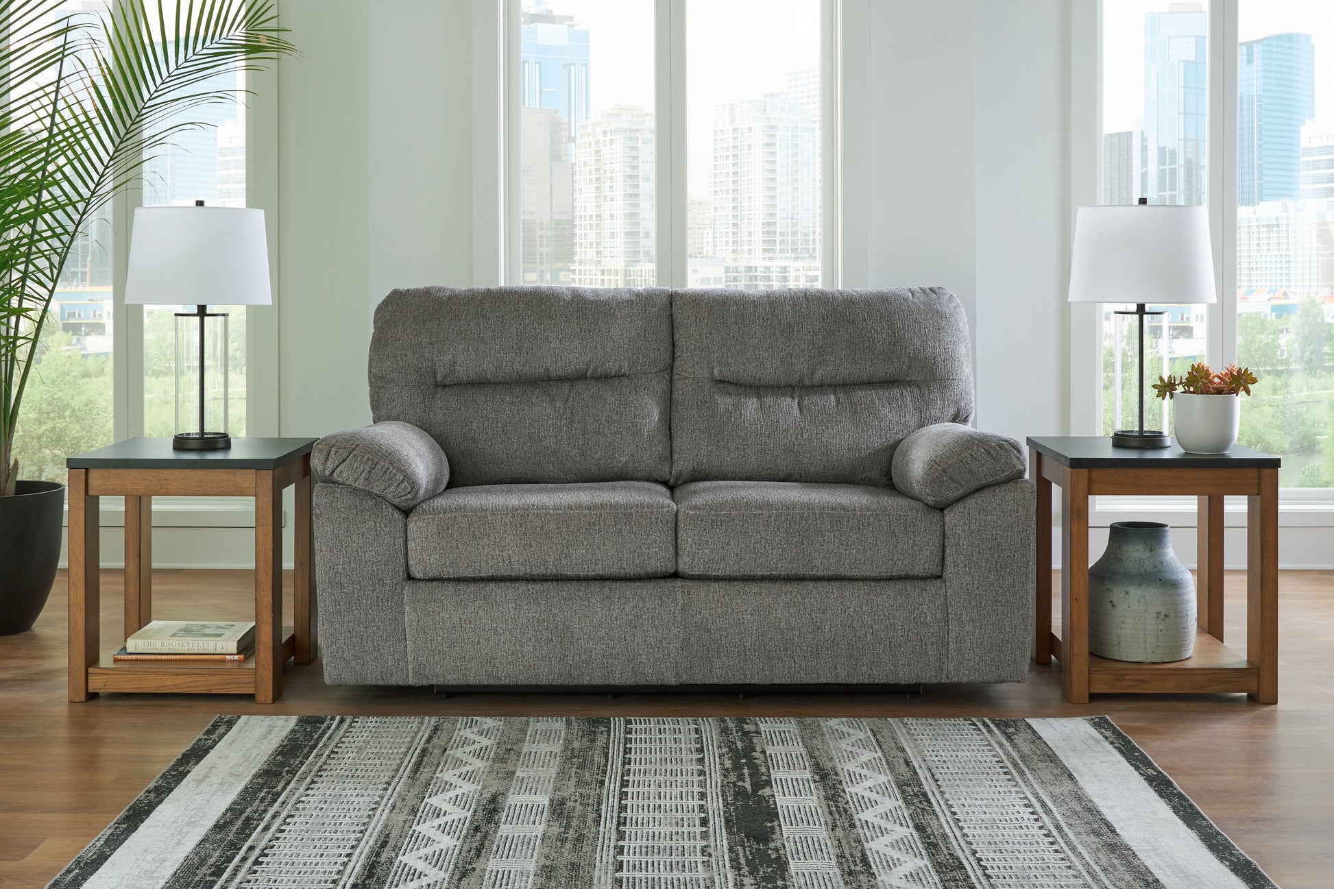 Haines Furniture Outlet - Ashley Furniture - Bindura Living Room - Glider Loveseat / Mineral - 3030578