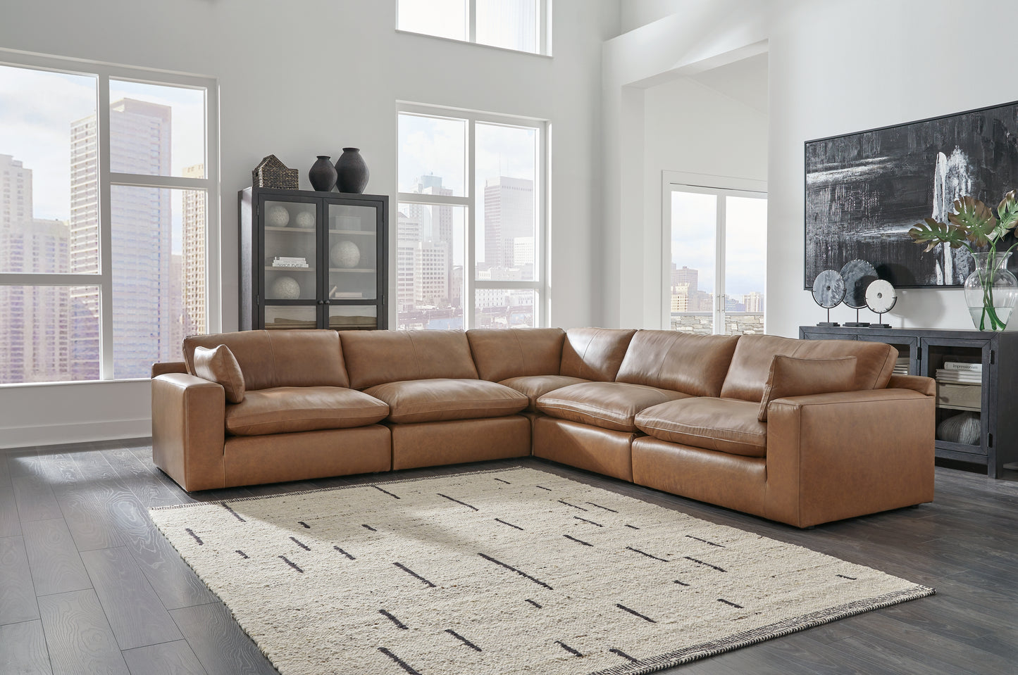 Haines Furniture Outlet - Ashley Furniture - Emilia Sectional - RAF 5-Piece Sectional / Caramel - 30901S4