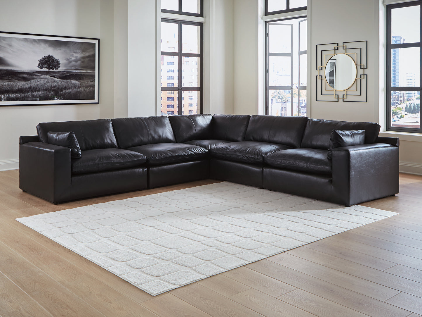 Haines Furniture Outlet - Ashley Furniture - Emilia Sectional - RAF 5-Piece Sectional / Black - 30902S4