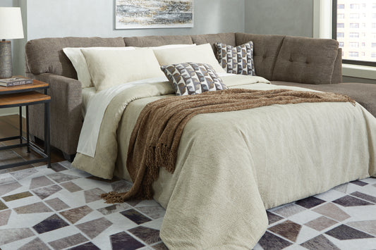 Haines Furniture Outlet - Ashley Furniture - Mahoney Sectional - 2-Piece Sleeper Sectional with Chaise / Chocolate - 31005S4