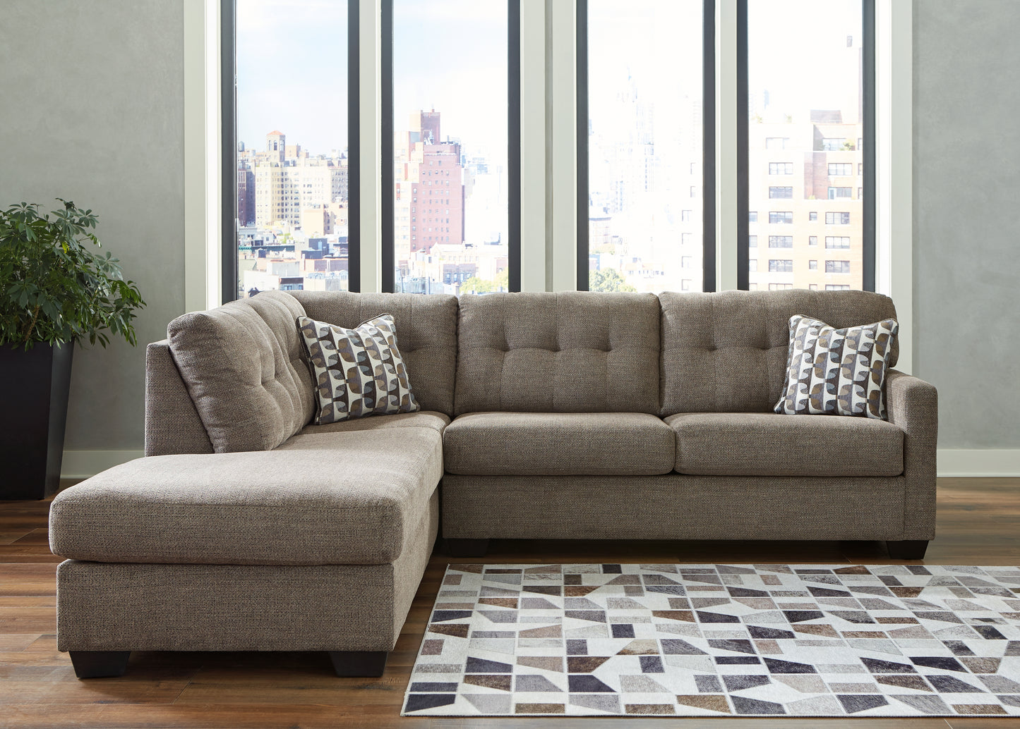 Haines Furniture Outlet - Ashley Furniture - Mahoney Sectional - RAF 2-Piece Sectional with Chaise / Chocolate - 31005S1