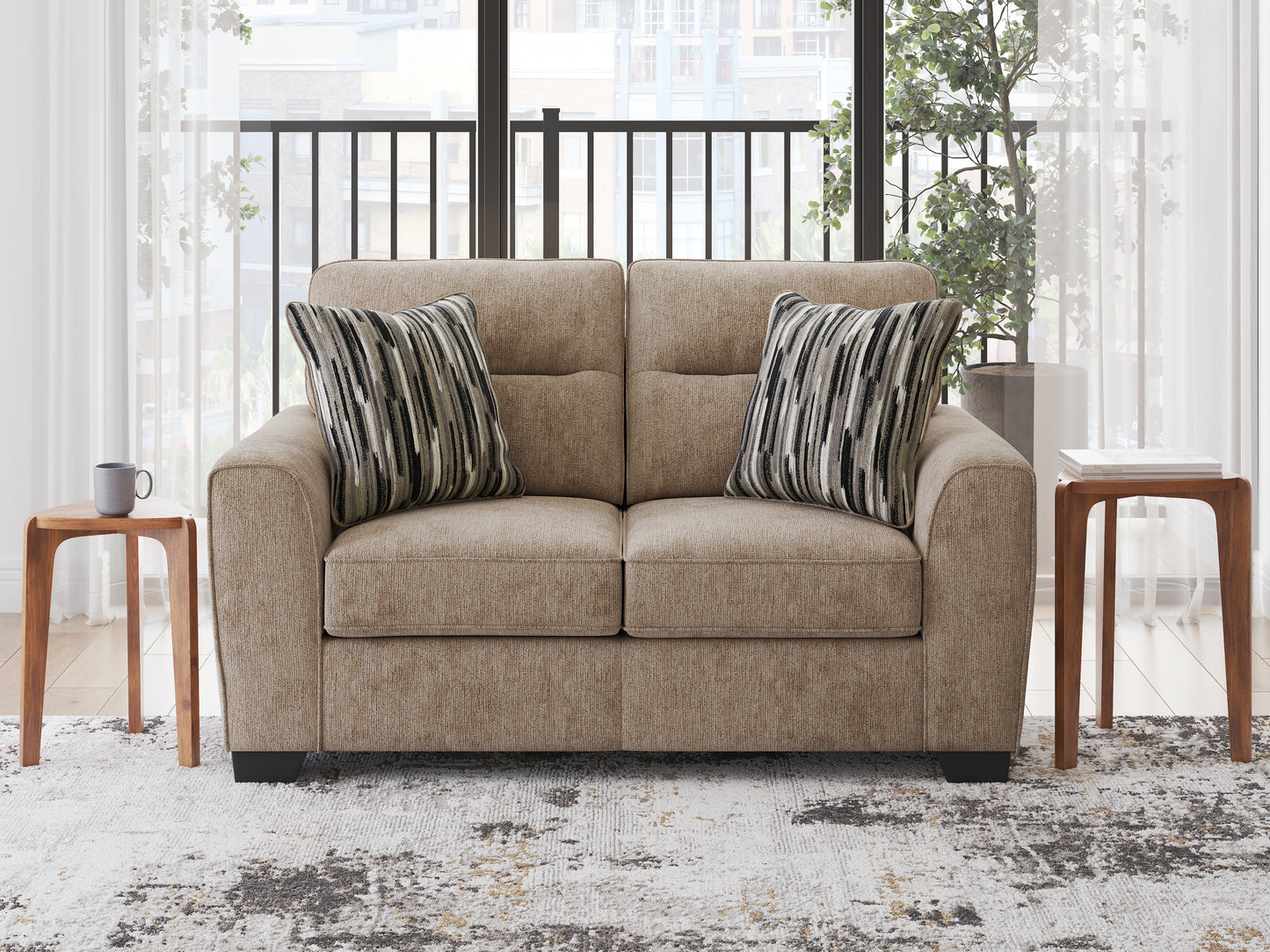 Haines Furniture Outlet - Ashley Furniture - Olten Living Room - Loveseat / Mocha - 3130435