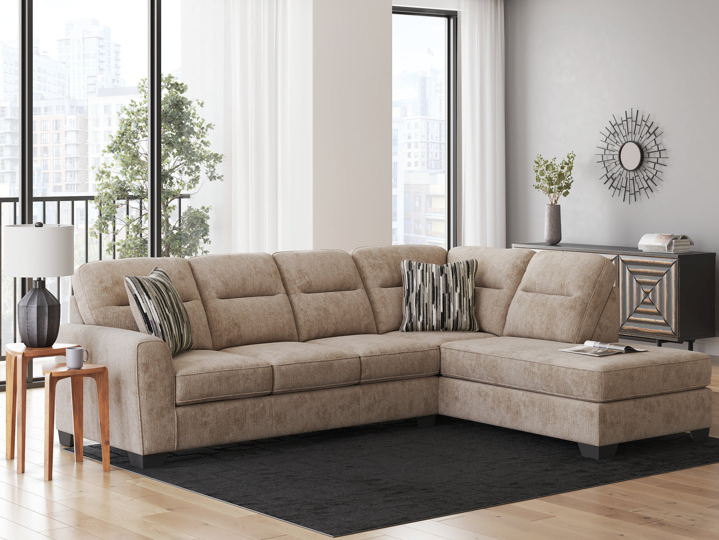 Haines Furniture Outlet - Ashley Furniture - Olten Sectional - LAF 2-Piece Sectional with Chaise / Mocha - 31304S2