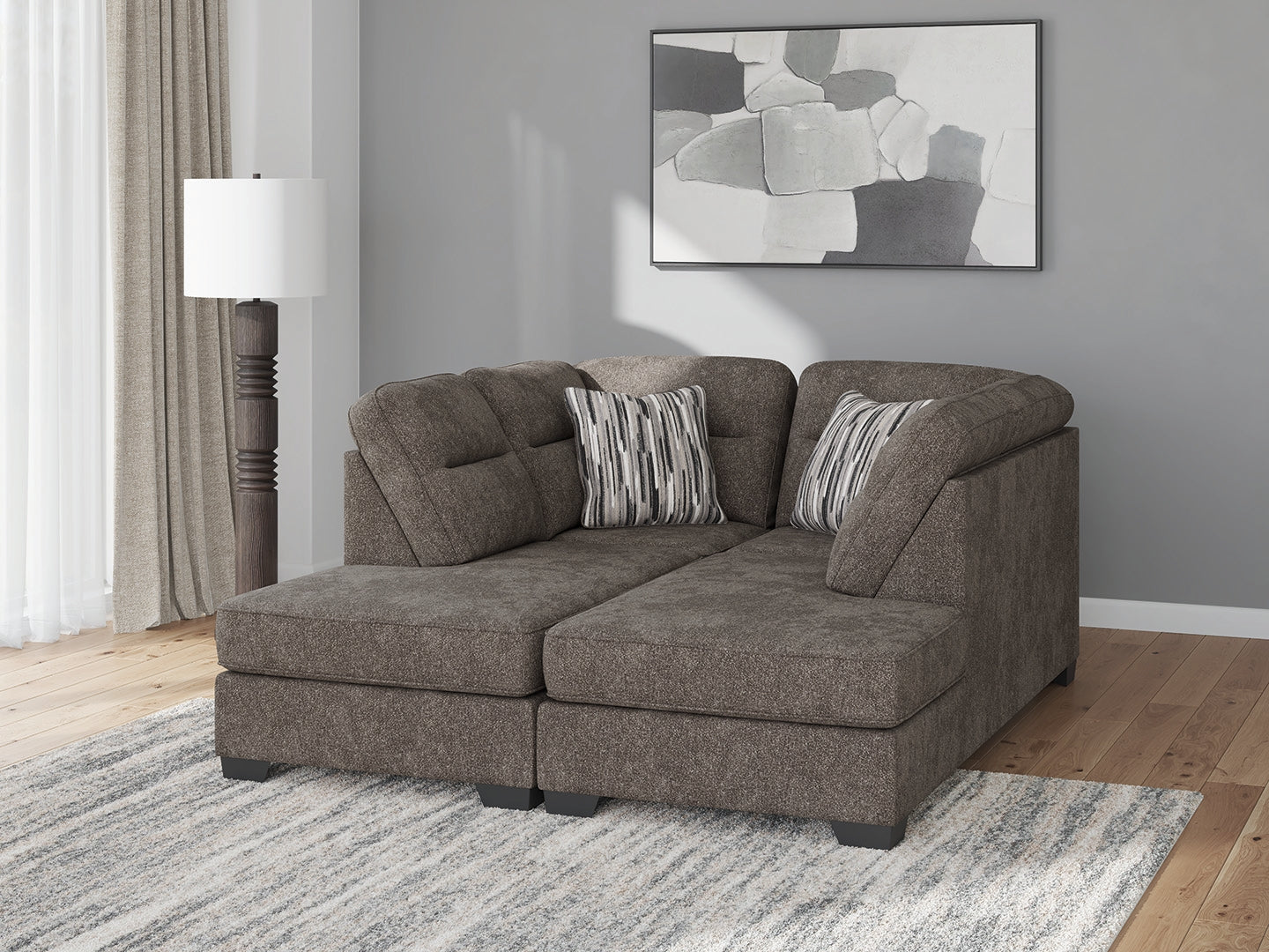 Haines Furniture Outlet - Ashley Furniture - Olten Sectional - RAF 2-Piece Super Chaise / Graphite - 31305S3