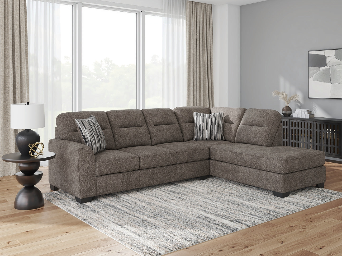 Haines Furniture Outlet - Ashley Furniture - Olten Sectional - RAF 2-Piece Sectional with Chaise / Graphite - 31305S1