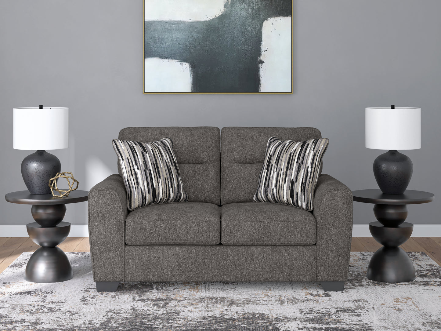 Haines Furniture Outlet - Ashley Furniture - Olten Living Room - Loveseat / Graphite - 3130535