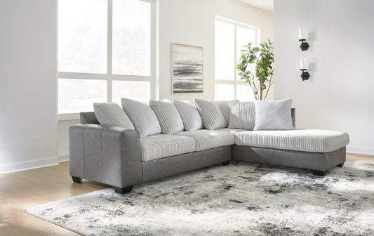 Haines Furniture Outlet - Ashley Furniture - Clairette Court Sectional - LAF 2-Piece Sectional with Chaise / Alloy - 31503S2