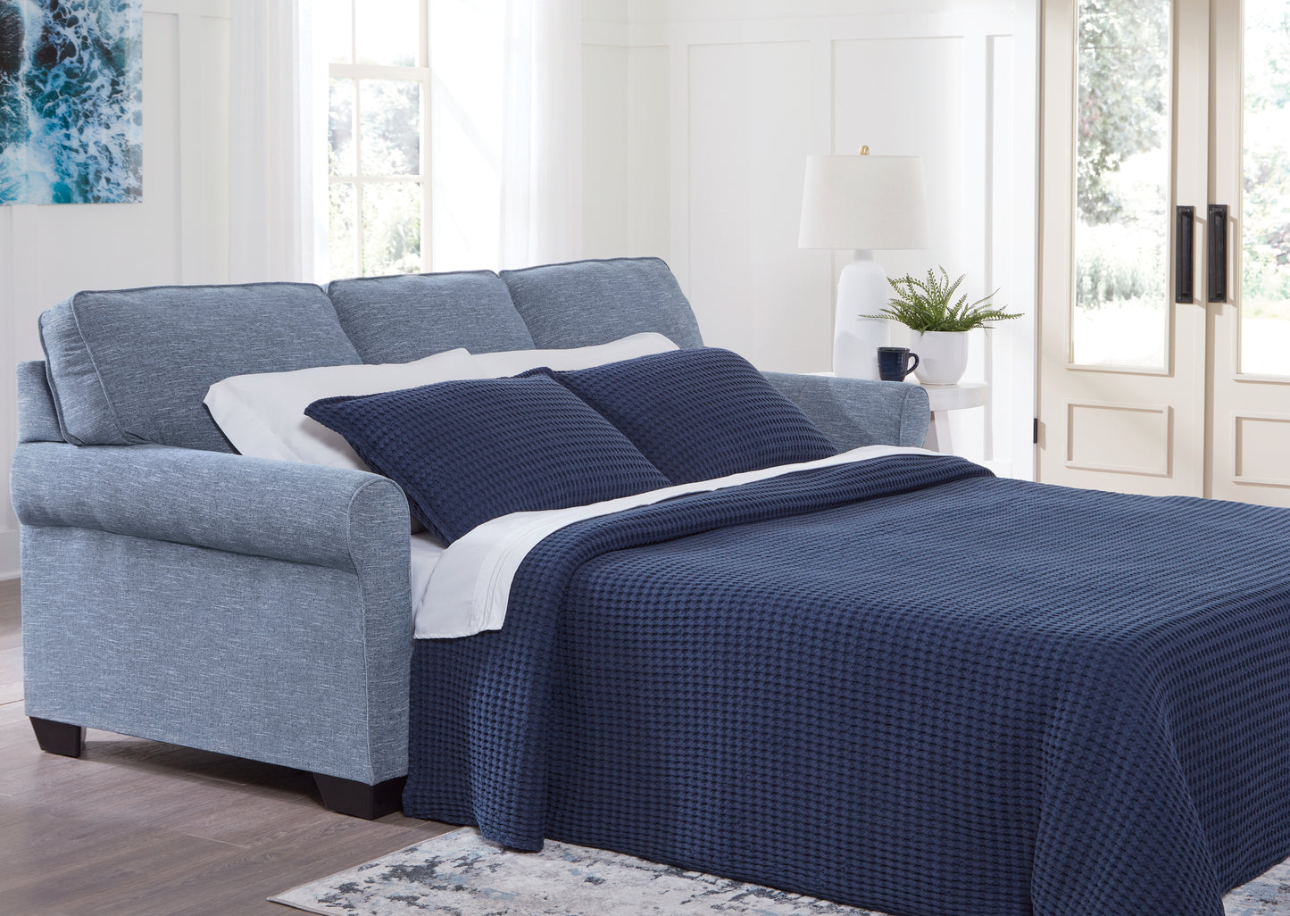 Haines Furniture Outlet - Ashley Furniture - Carissa Manor Living Room - Queen Sofa Sleeper / Denim - 3260439