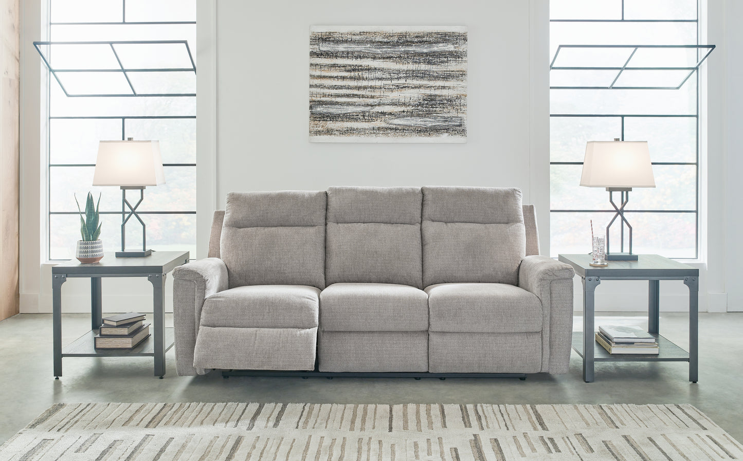 Haines Furniture Outlet - Ashley Furniture - Barnsana Living Room - Reclining Power Sofa / Ash - 3320187