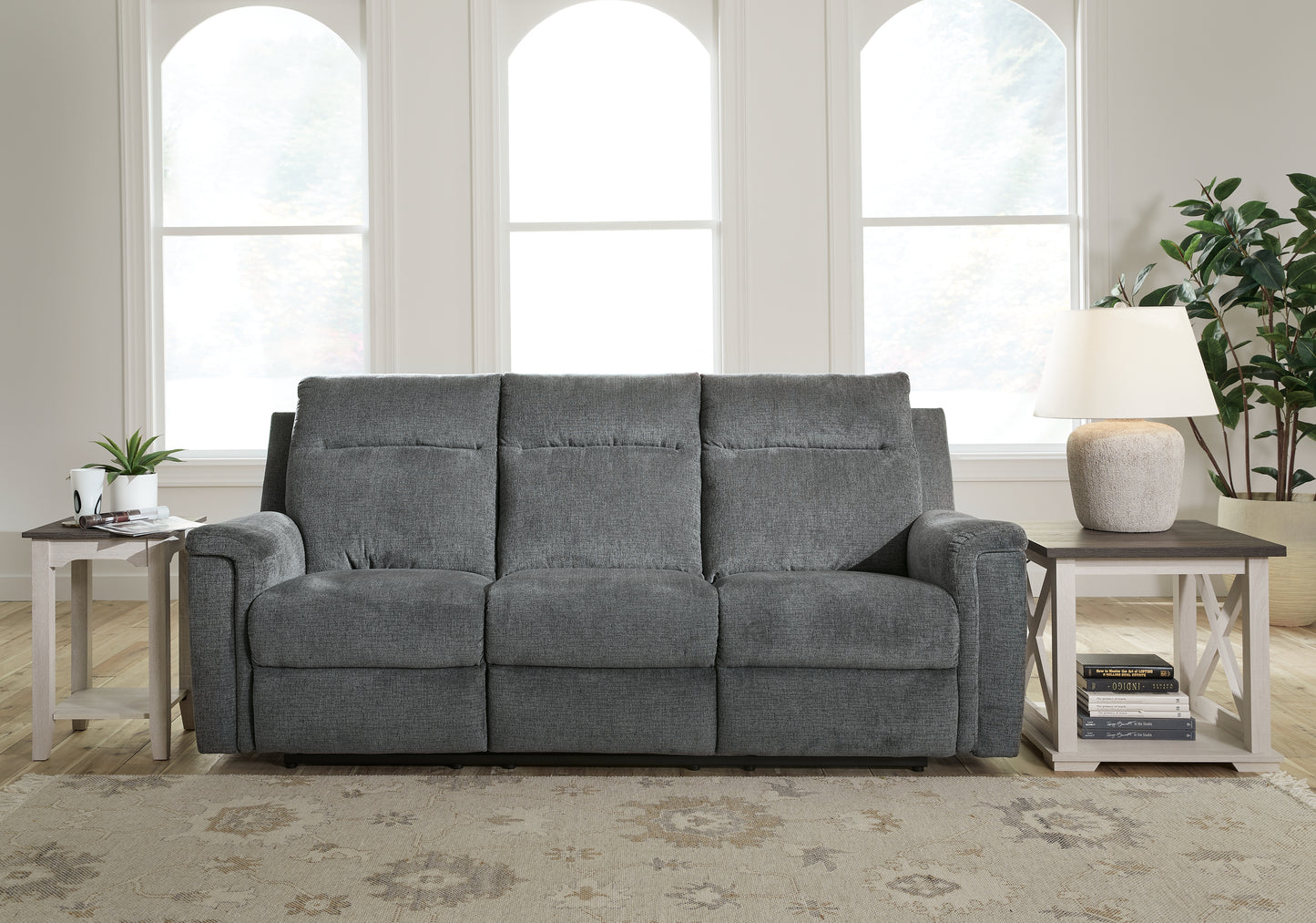 Haines Furniture Outlet - Ashley Furniture - Barnsana Living Room - Reclining Power Sofa / Gravel - 3320287